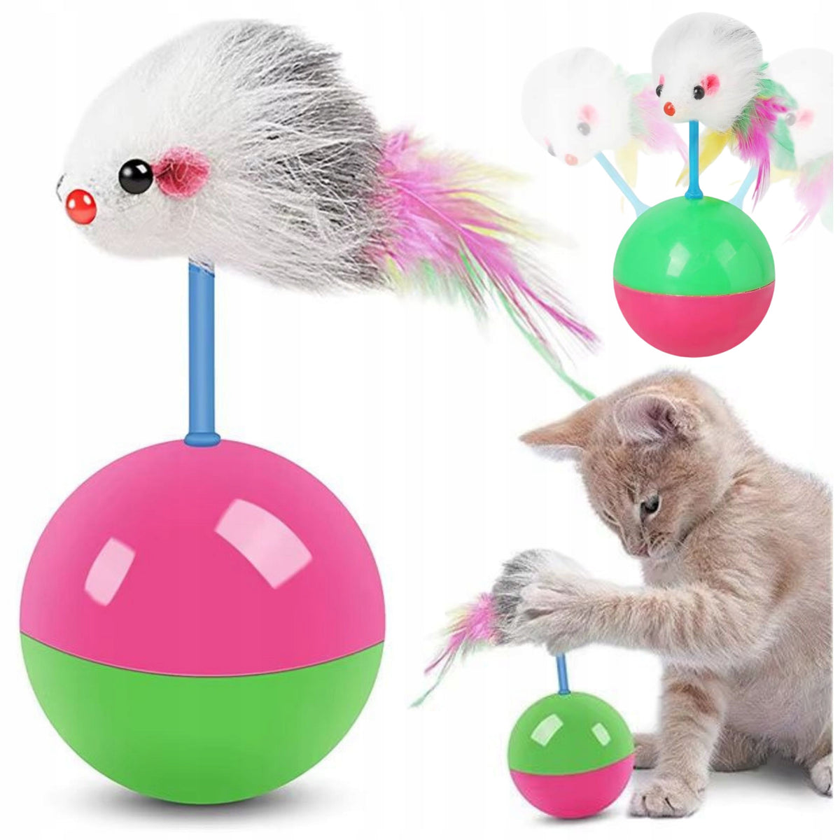 DOG CAT TOY BALL JUMPING BALL MOUSE WITH FEATHERS FERRET SMALL