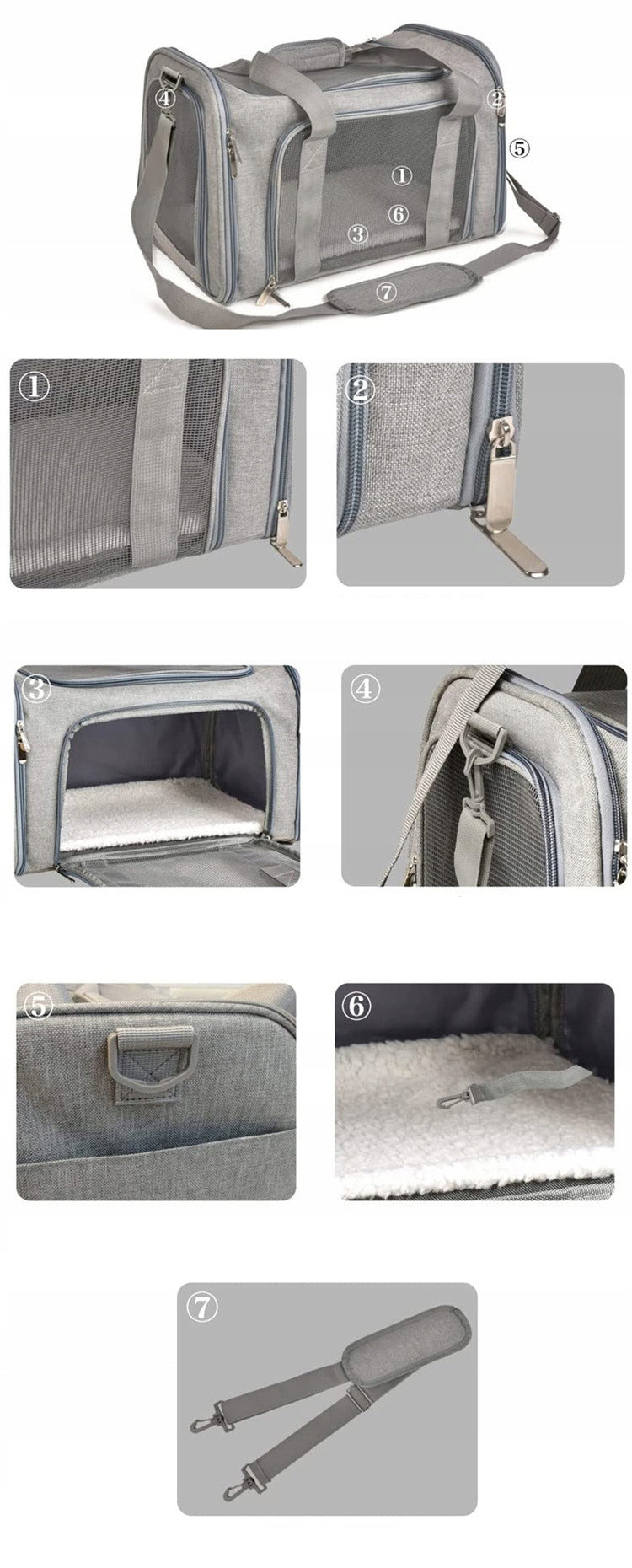 DOG CAT TRANSPORTER SHOULDER TRAVEL BAG WITH PLUSH MAT 50x34x34CM Product width 34 cm