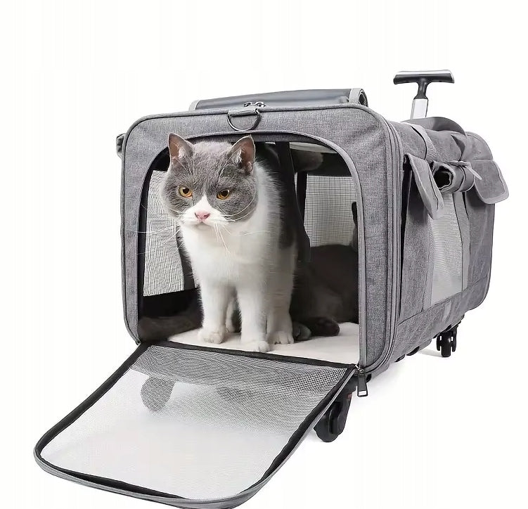DOG CAT TRANSPORTER STROLLER WITH WHEELS GREY