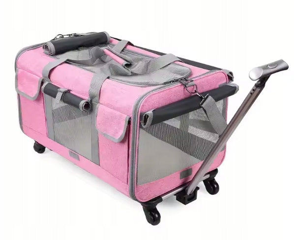 DOG CAT TRANSPORTER STROLLER WITH WHEELS PINK