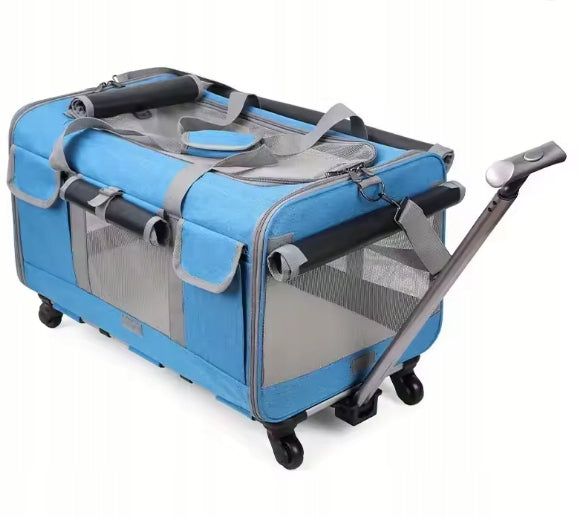 DOG CAT TRANSPORTER STROLLER WITH WHEELS blue