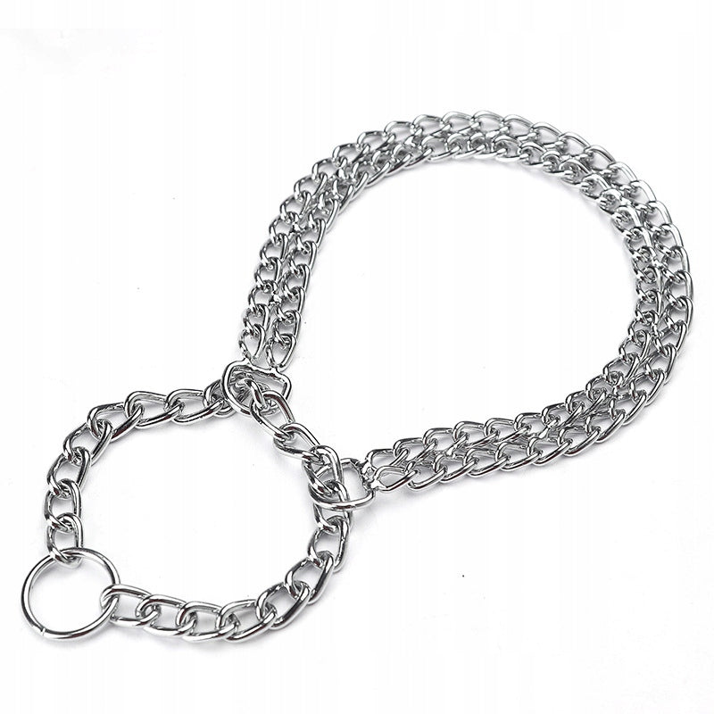 DOG CLAMP COLLAR DOUBLE DOG CHAIN COLLAR SILVER MAX.50cm