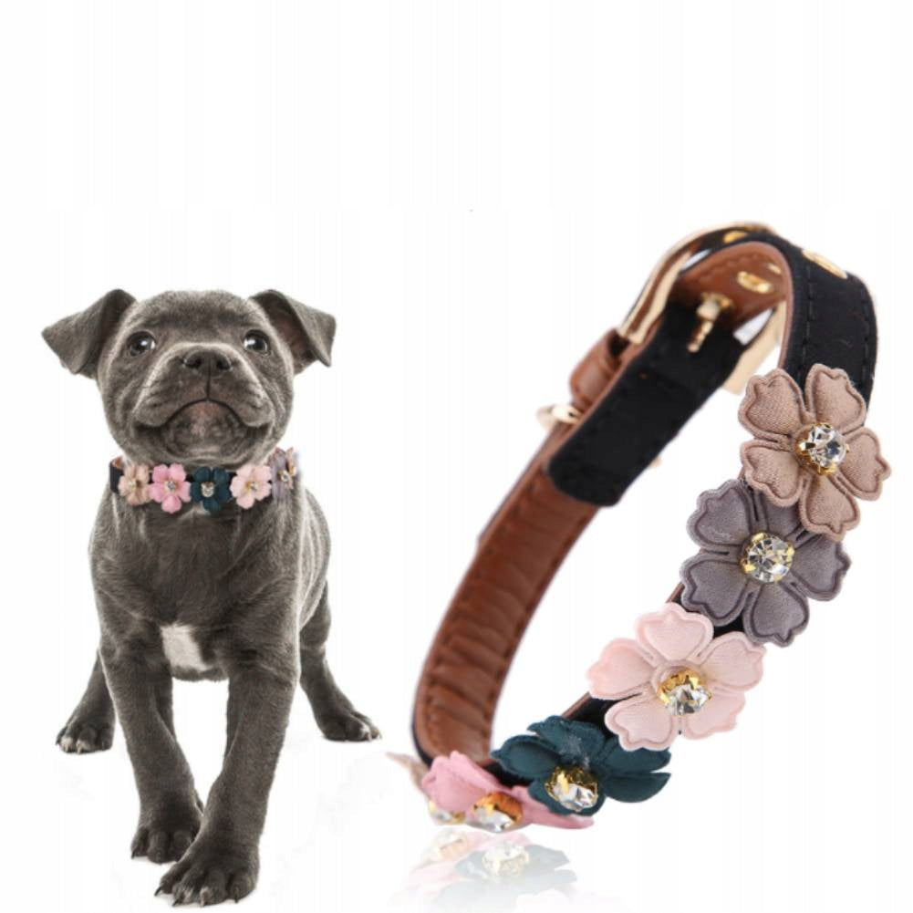 DOG COLLAR ADJUSTABLE WITH FIELD FLOWERS 29-38 CM BLACK