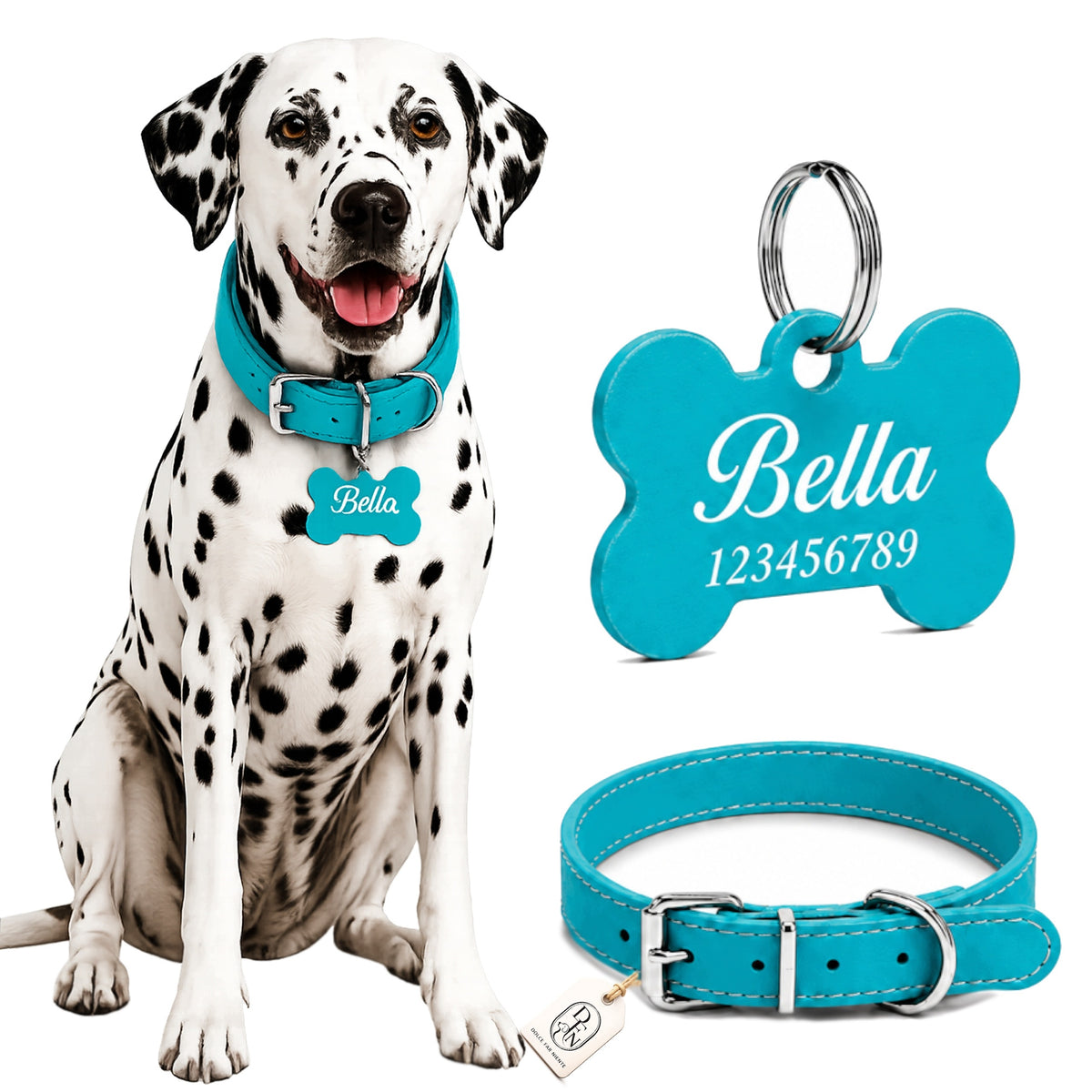 DOG COLLAR BLUE ADJUSTABLE ADDRESS CARD PERSONALIZATION ENGRAVING LARGE DOG