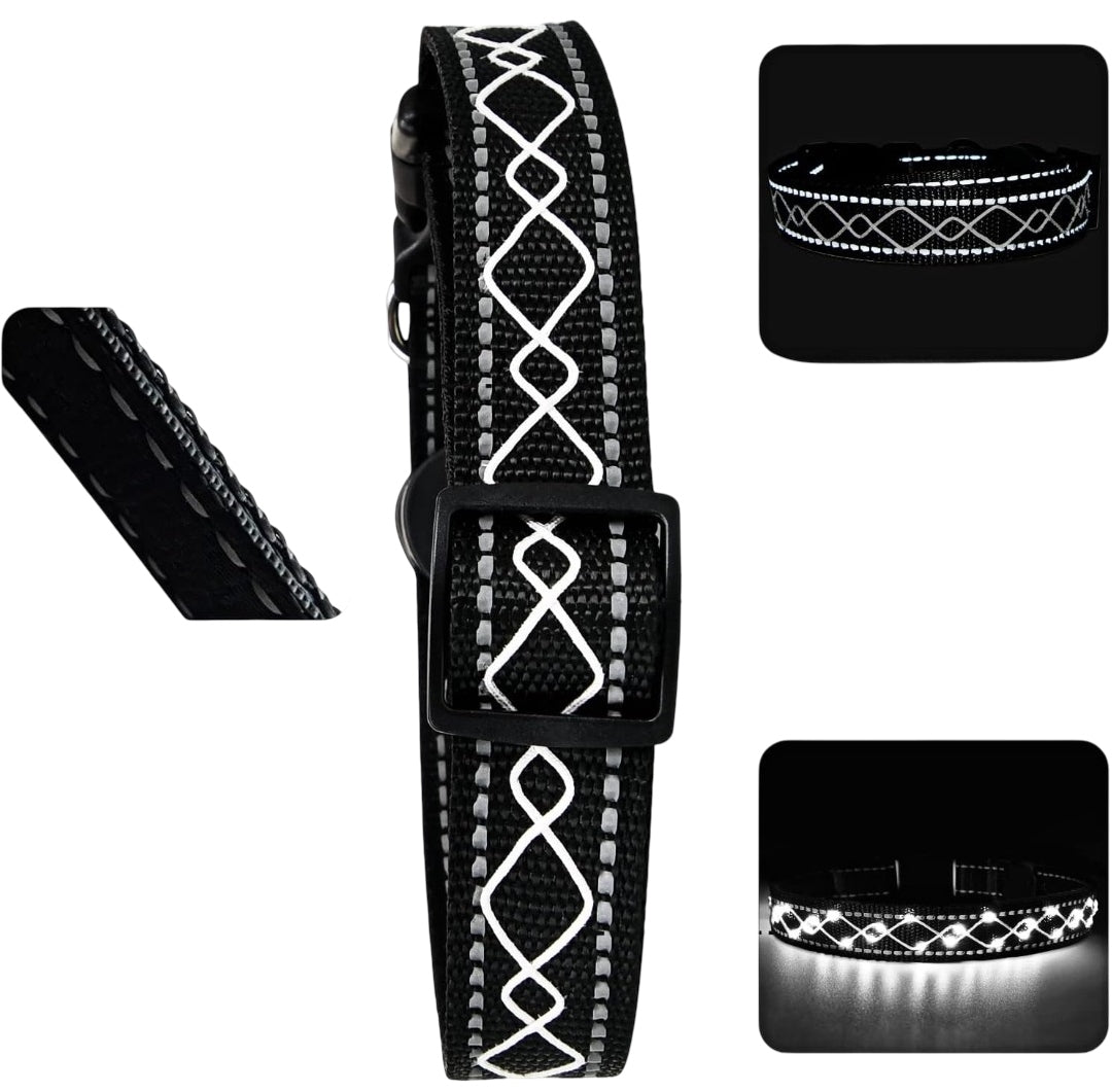 DOG COLLAR DOG REFLECTIVE STRIP NYLON KULLOOMY LED SIZE L