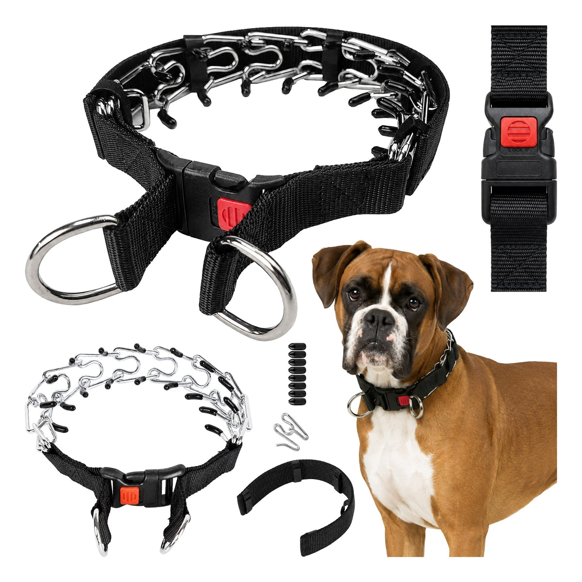 DOG COLLAR EARRING FOR TRAINING STEEL METAL LARGE XL BLACK
