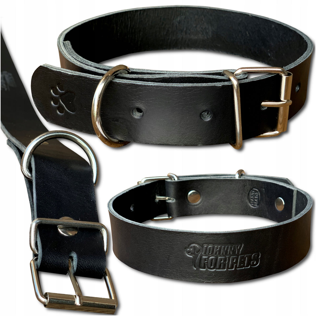 DOG COLLAR LEATHER BLACK STRONG STEEL BUCKLE 100% COW LEATHER XL