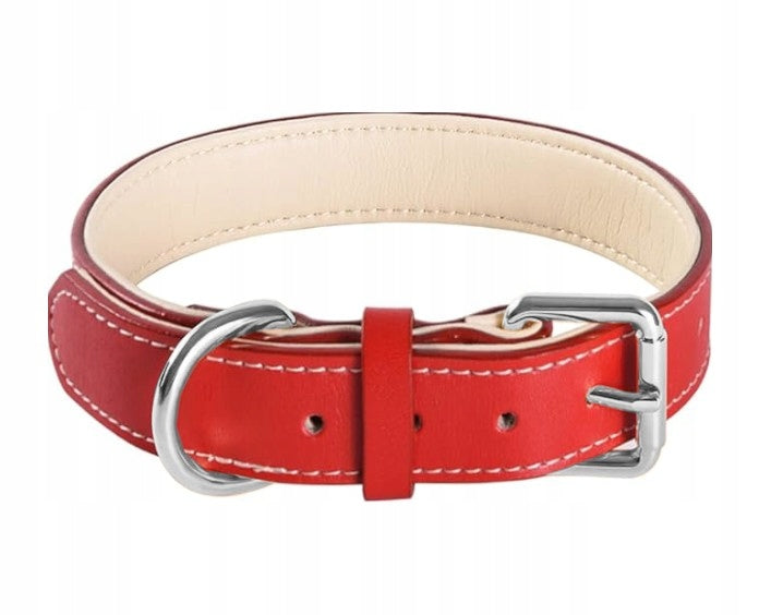DOG COLLAR LEATHER RED ADJUSTABLE 40-48cm M