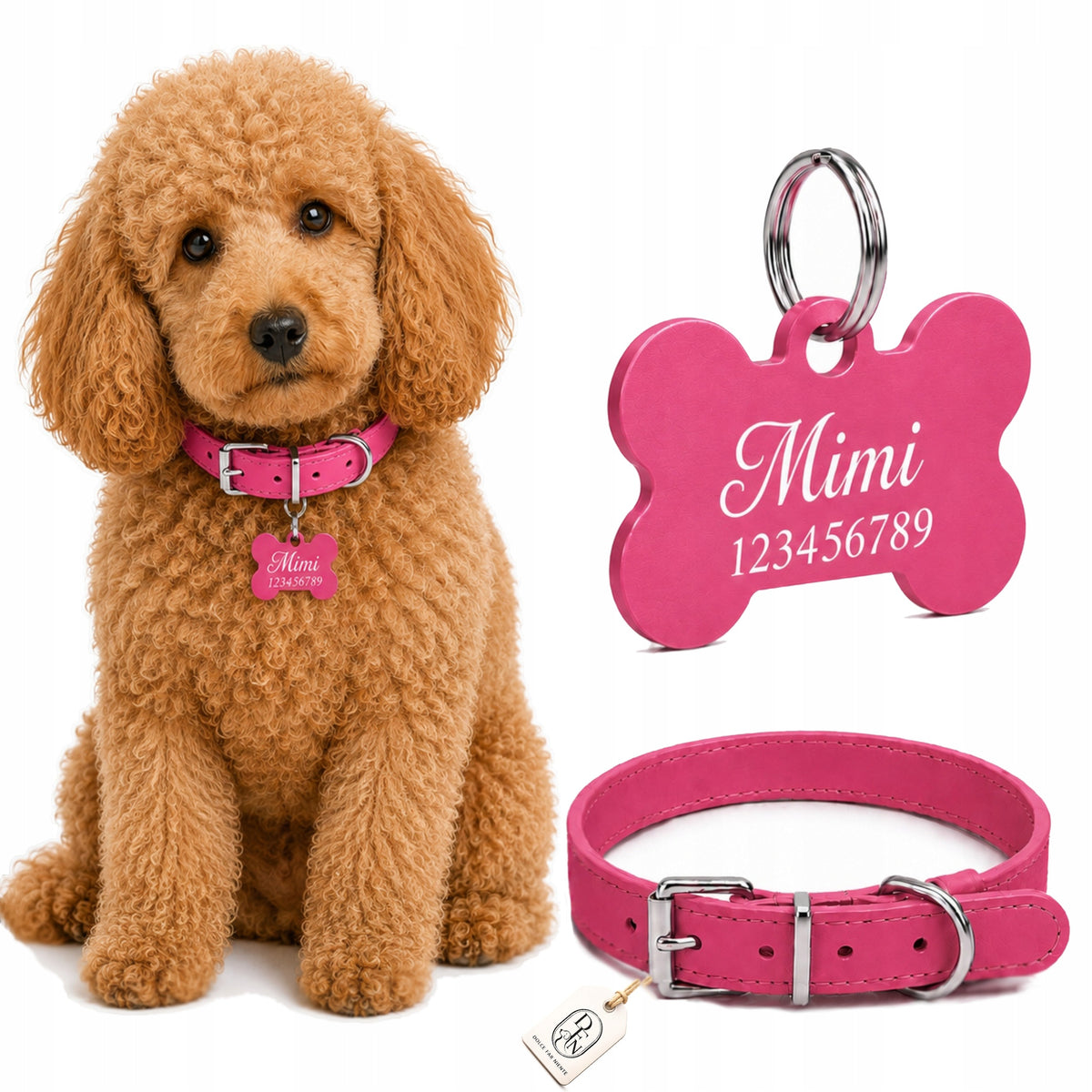 DOG COLLAR PINK ADJUSTABLE ADDRESS CARD PERSONALIZATION ENGRAVING LARGE DOG
