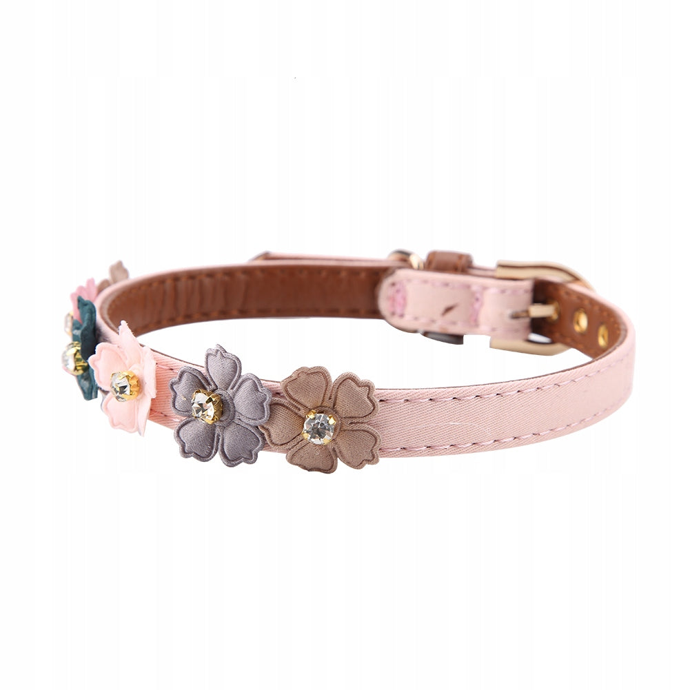 DOG COLLAR PINK FLOWER WITH DIAMONDS 29-38