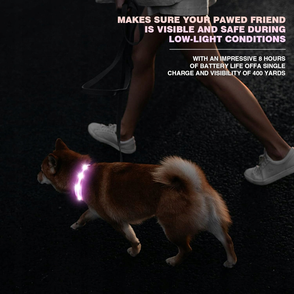 DOG COLLAR PINK LED GLOWING WATERPROOF CHARGED BY USB L CABLE Packaging status original