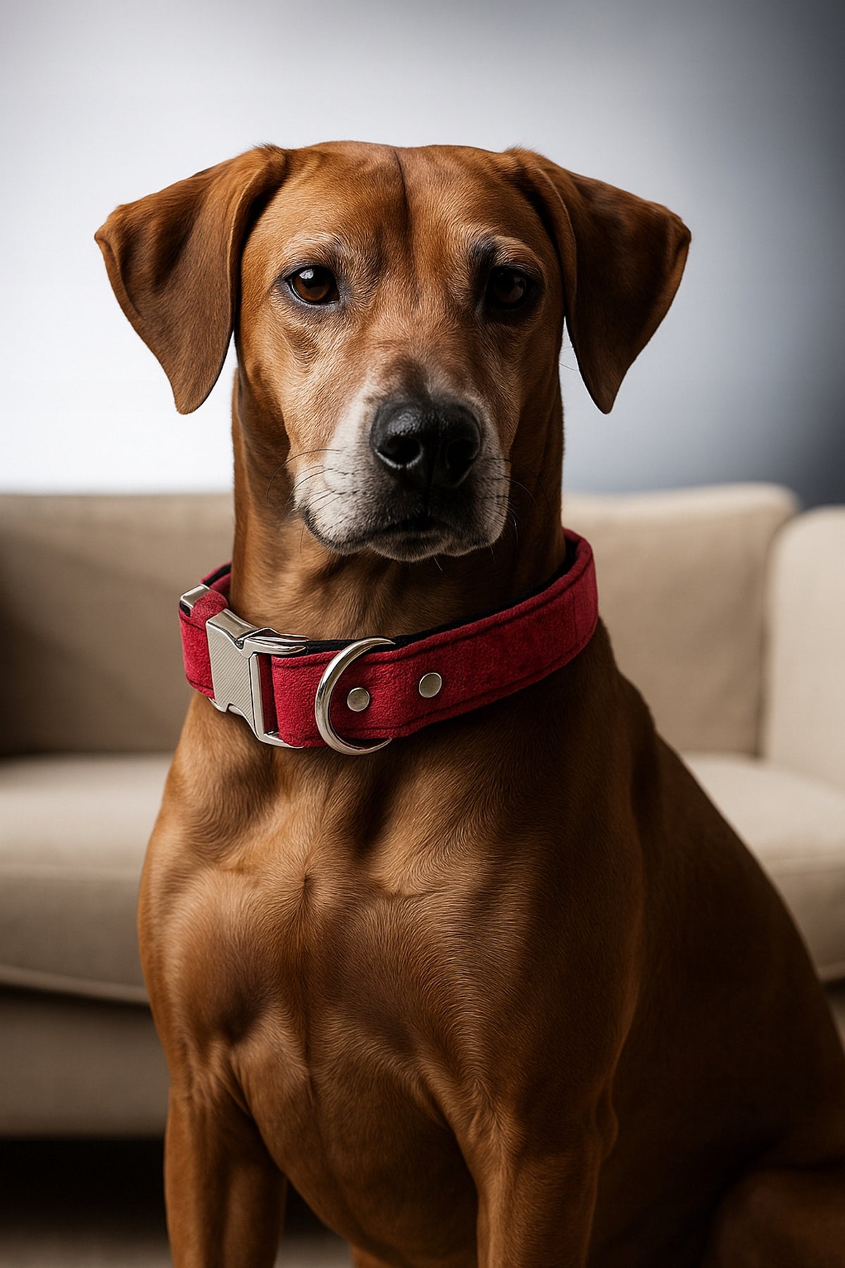 DOG COLLAR, STRONG VELOUR COLLAR FOR BIG DOG - CHERRY, RED, L Manufacturer code COLLVELWL