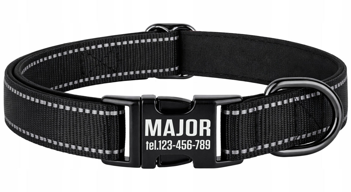 DOG COLLAR Strong REFLECTIVE ID Address + ENGRAVING / Roz. L Packaging status original