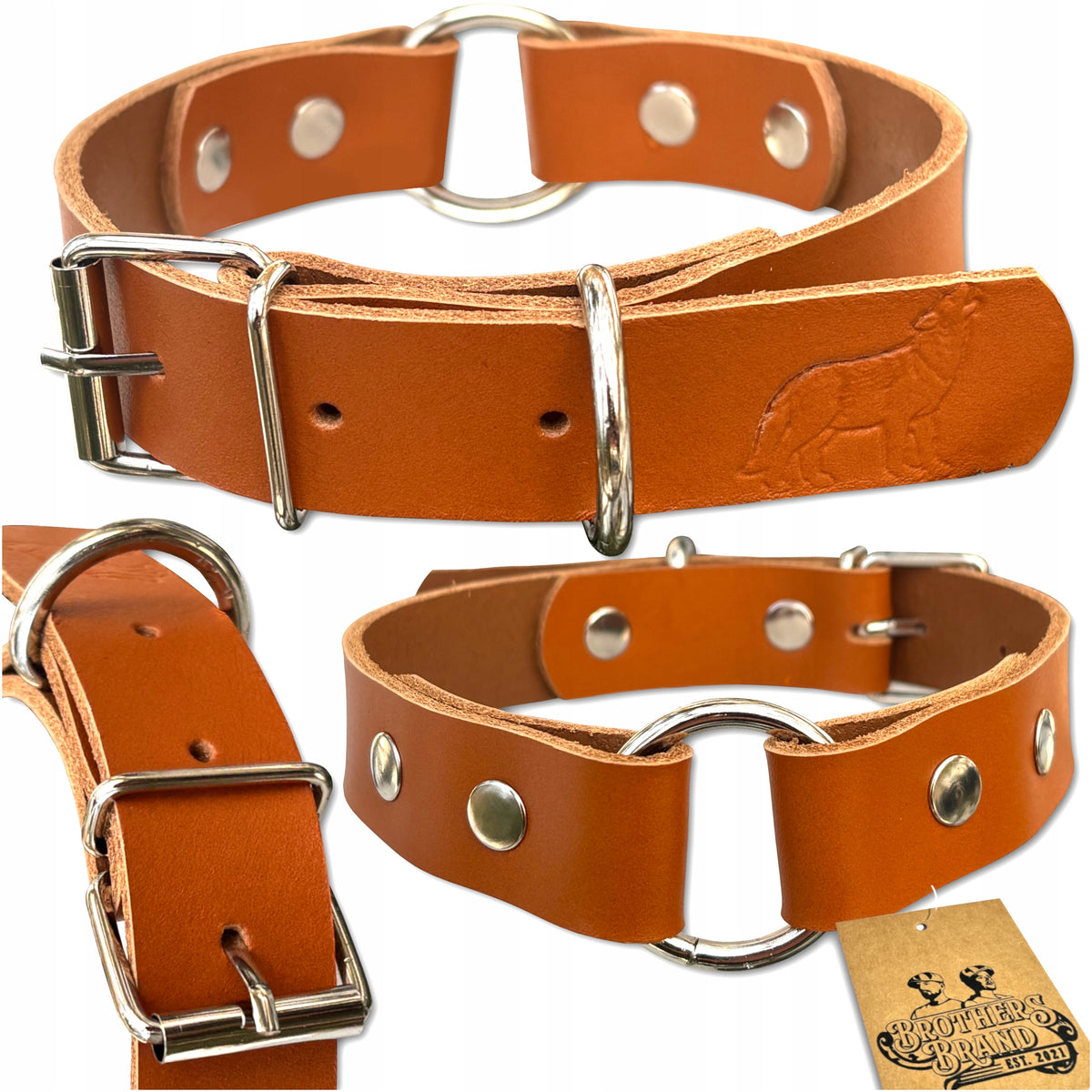 DOG COLLAR WILD LEATHER HUNTING O-RING STRONG 100% COW LEATHER M