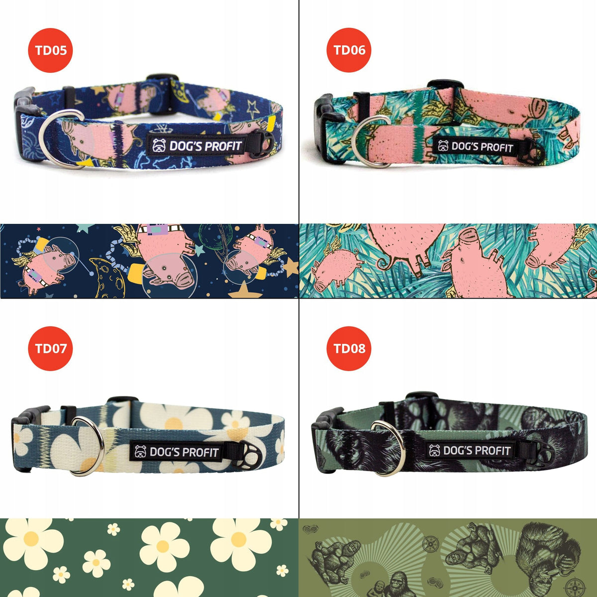 DOG COLLAR WITH DOG'S PROFIT PATTERN rM 34-46CM DESIGN PATTERNS WITH PRINT Brand Dog's Profit