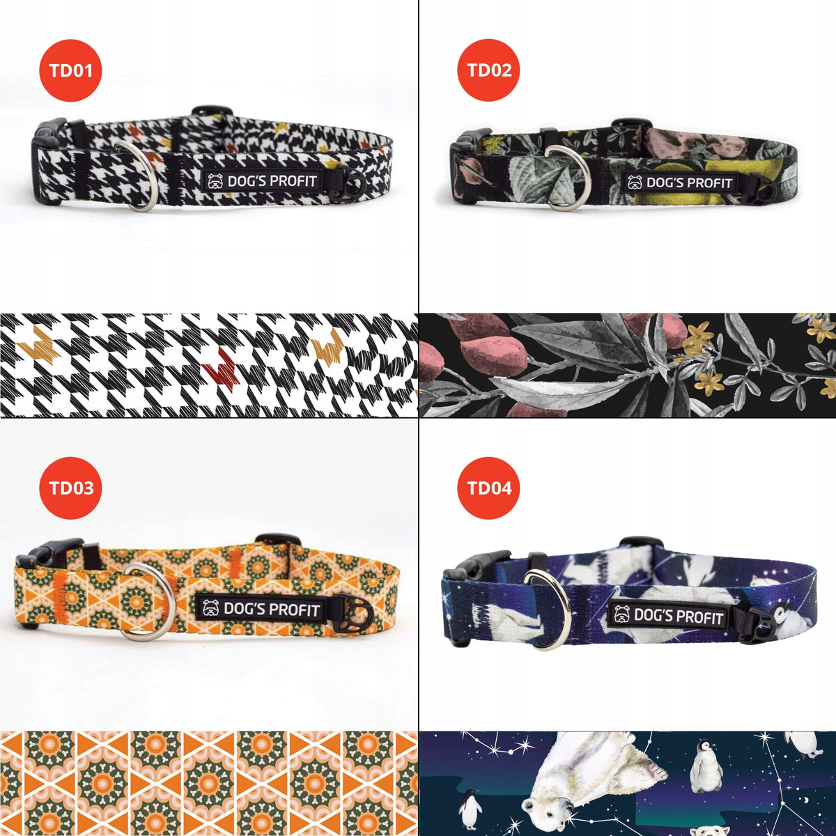 DOG COLLAR WITH DOG'S PROFIT PATTERN rS 28-35CM DESIGN PATTERNS WITH PRINT Brand Dog's Profit