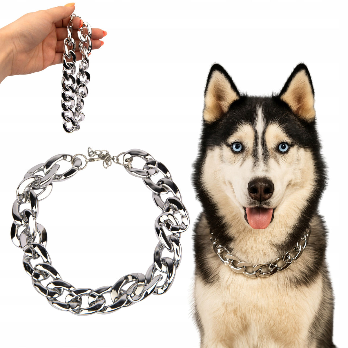 DOG COLLAR chain adjustable stylish DECORATIVE shackle 43cm SILVER