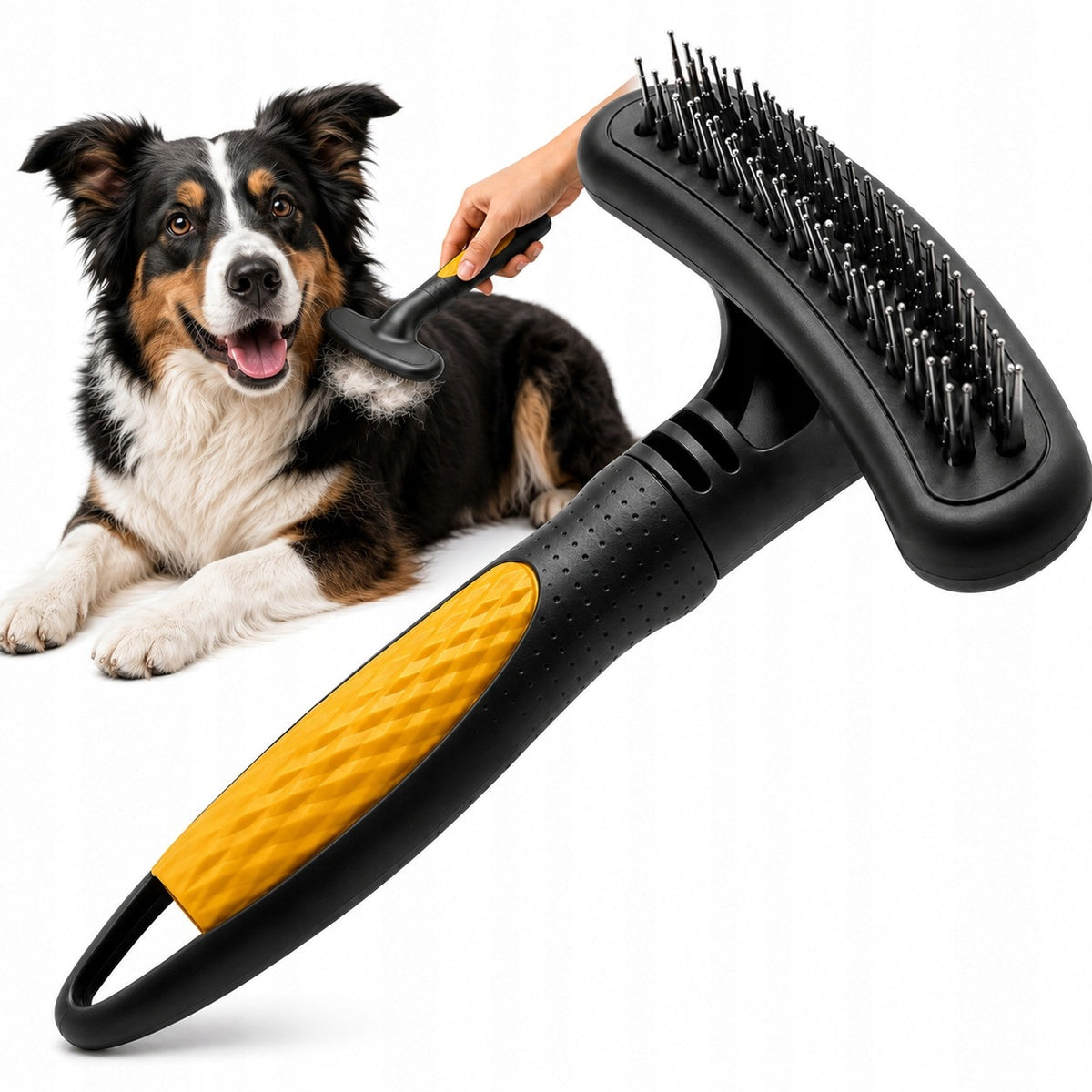 DOG COMB CARDED HAIR BRUSH DOUBLE ROW ROTATING TEETH