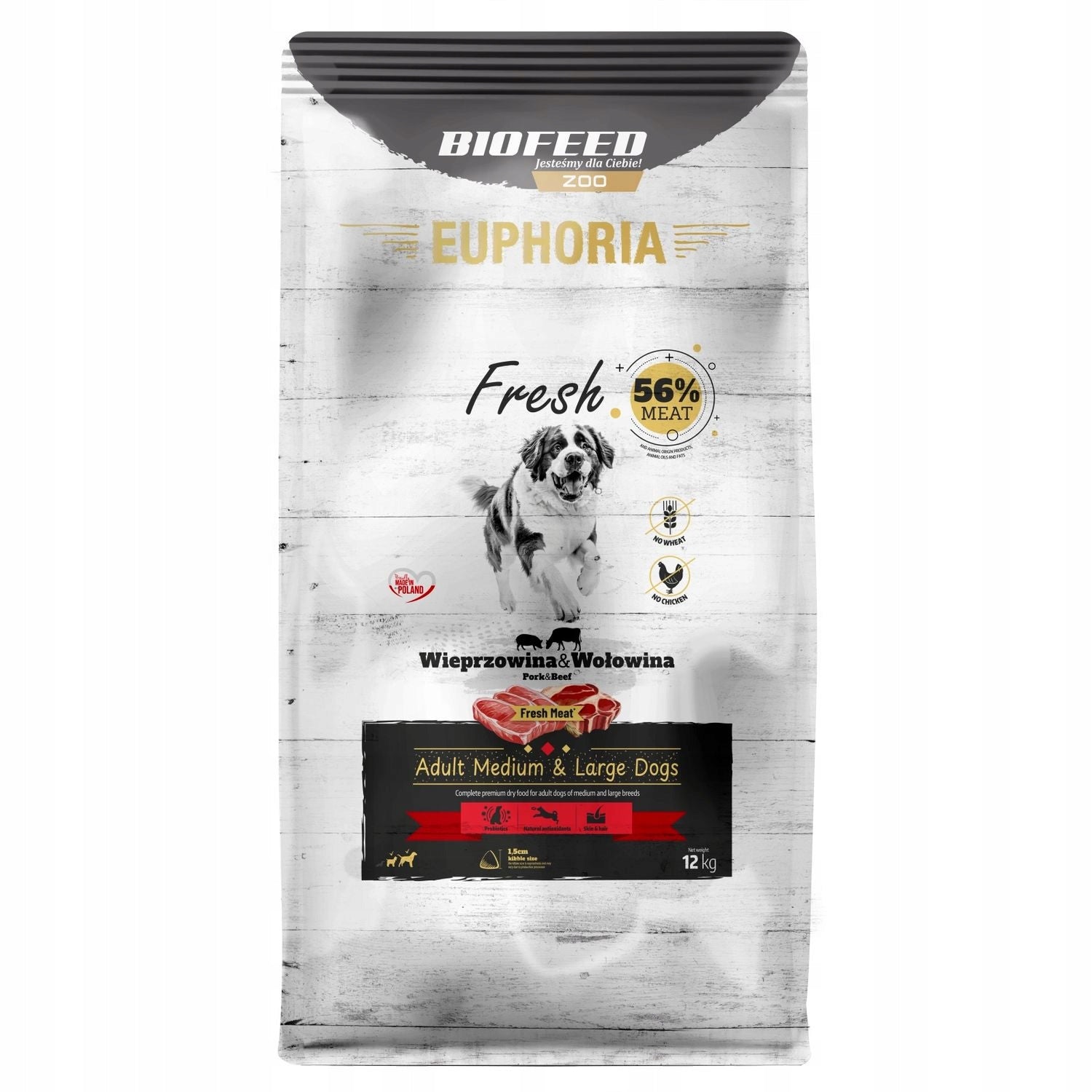 DOG FOOD EUPHORIA FRESH MEAT ADULT PORK BEEF M/L 12KG