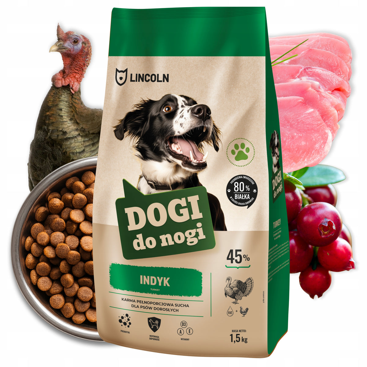 DOG FOOD MEAT 45% TURKEY 1,5KG LEG DOGS LABRADOR SHEPHERD Packaging status original