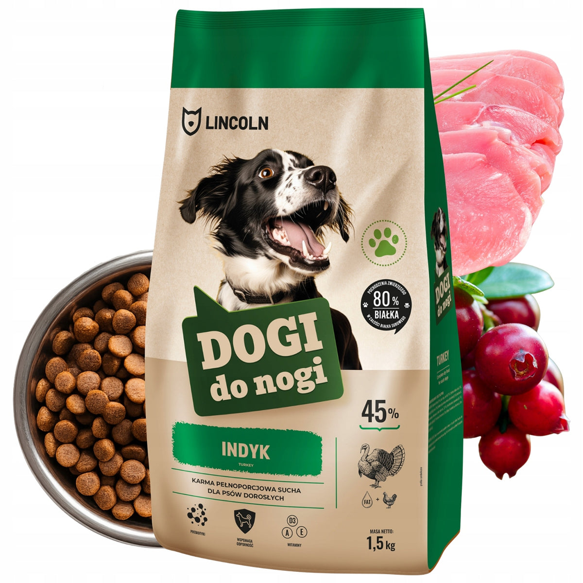 DOG FOOD MEAT 45% TURKEY 1,5KG LEG DOGS LABRADOR SHEPHERD