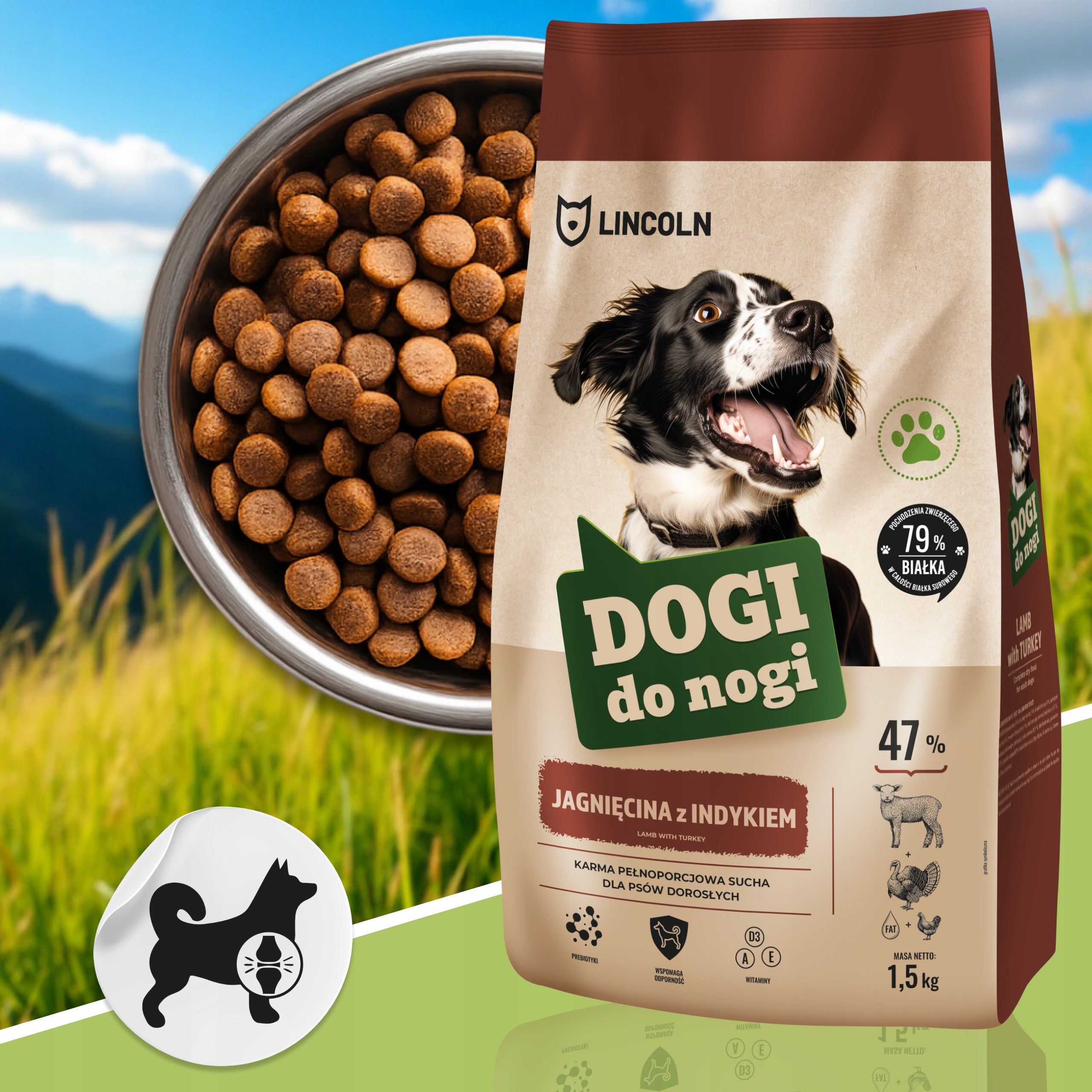 DOG FOOD MEAT 47% LAMB 1,5KG FOR LEG DOG LABRADOR SHEPHERD Manufacturer code Sucha Karma dla Psa Średniej Dużej Rasy