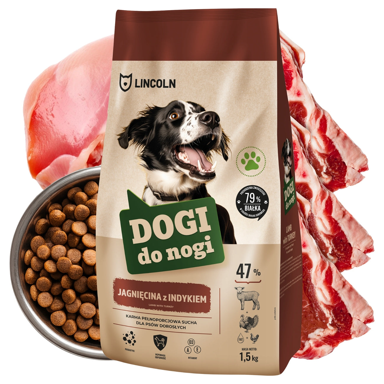 DOG FOOD MEAT 47% LAMB 1,5KG FOR LEG DOG LABRADOR SHEPHERD