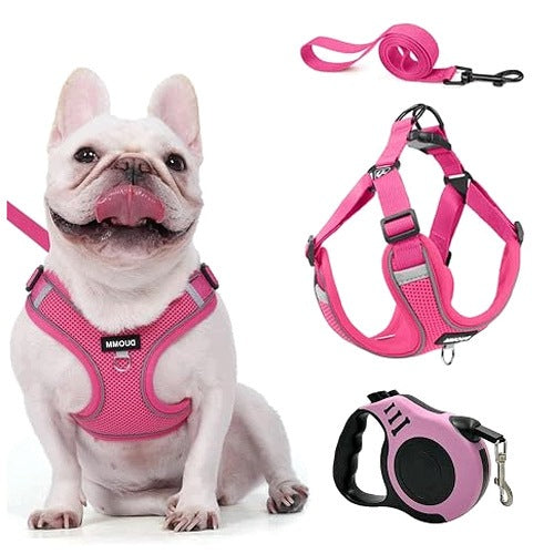 DOG HARNESS ADJUSTABLE BREATHABLE PINK MESH LARGE DOGS FABRIC