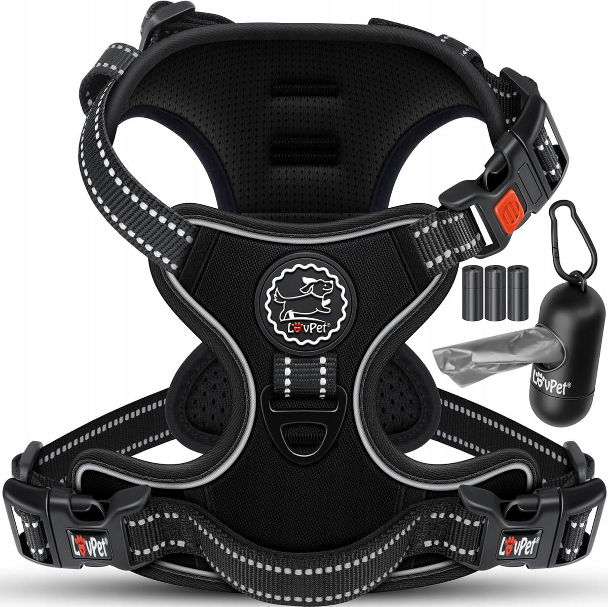 DOG HARNESS ADJUSTABLE LOVPET BLACK SIZE M