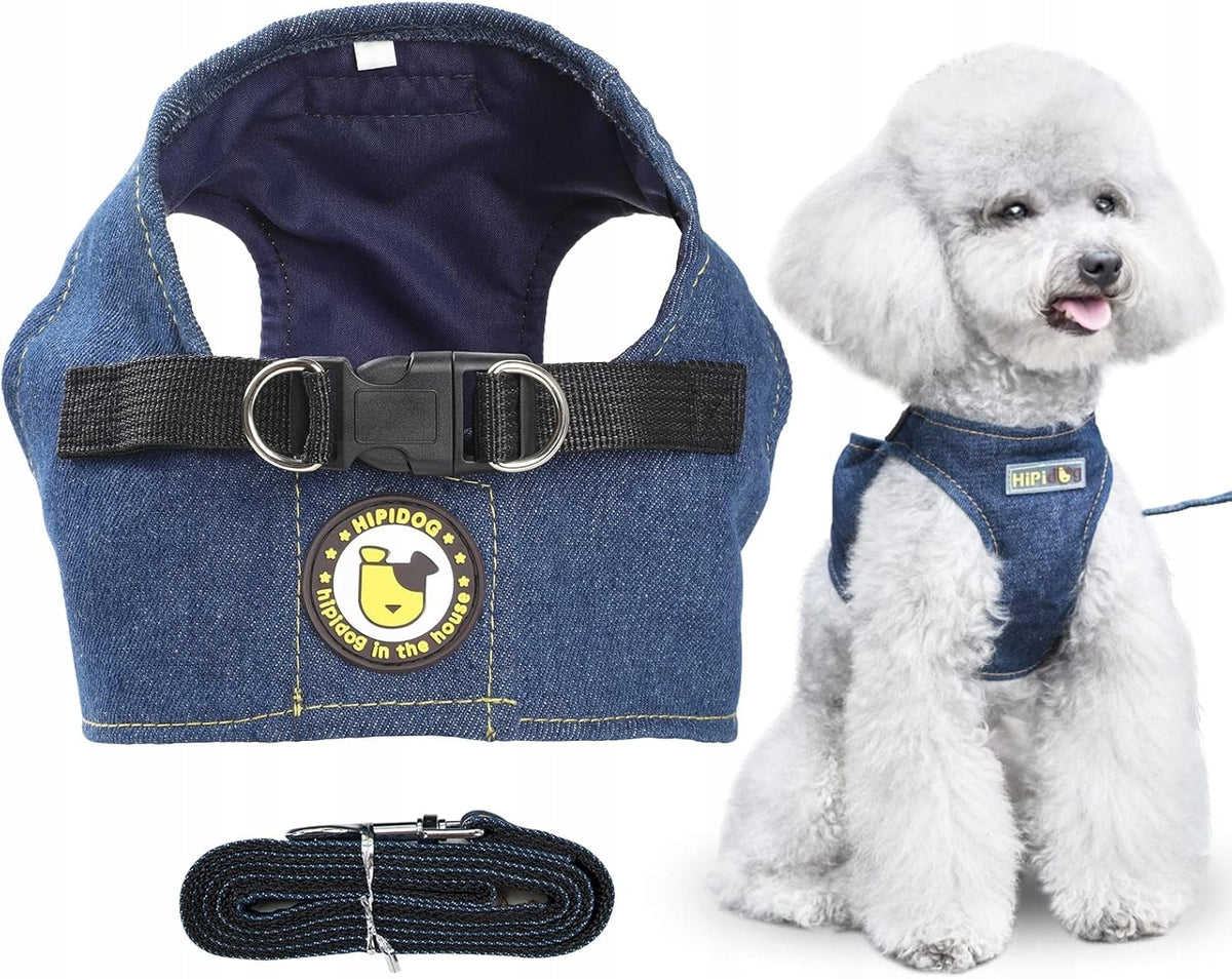 DOG HARNESS AND LEASH SMALL MEDIUM DOGS 7,5-10KG DENIM VEST DENIM