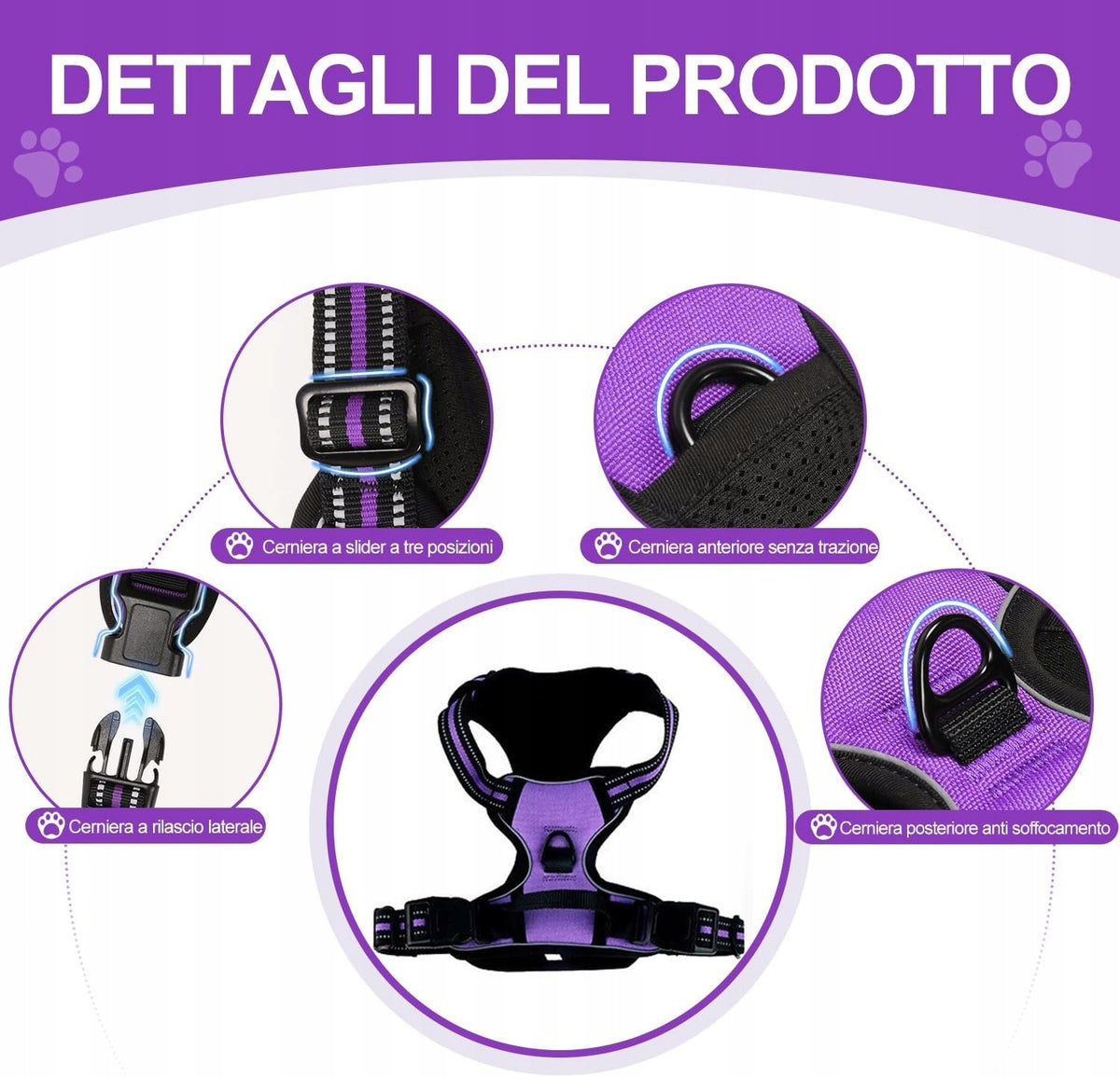 DOG HARNESS ANTI-PULL REFLECTIVE PURPLE S M L WALK RUNNING Manufacturer code 0040707629791