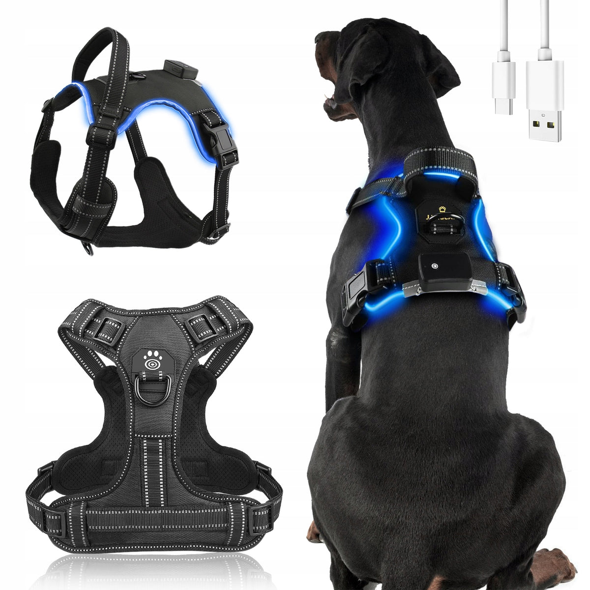 DOG HARNESS BACKLIT STRONG PRESSURE-FREE LIGHTWEIGHT DURABLE WITH HANDLE Manufacturer code SZELKI DLA PSA