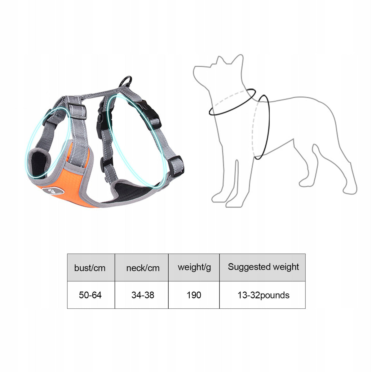 DOG HARNESS M COLOR ORANGE BREATHABLE REFLECTIVE Brand no brand