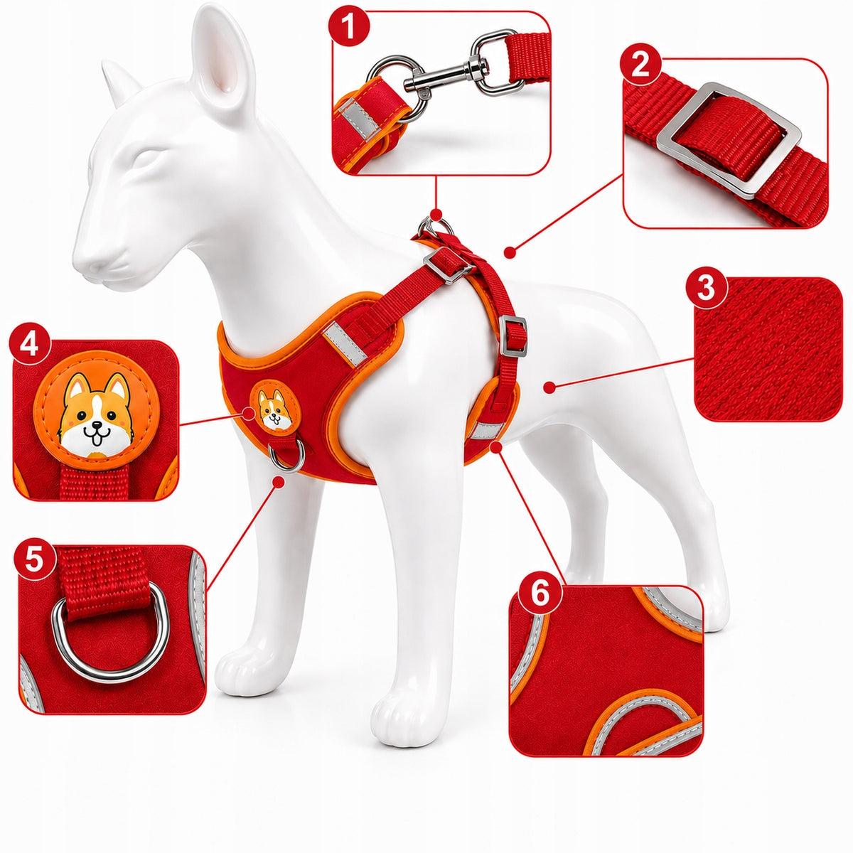 DOG HARNESS RED r. L ADDRESS CARD PERSONALIZATION LEASH Packaging status original