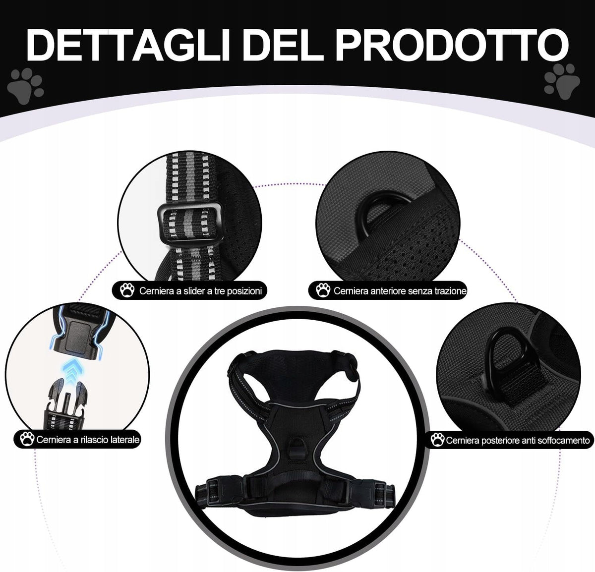 DOG HARNESS REFLECTIVE ADJUSTABLE BREATHABLE 4 BUCKLES SIZE M Manufacturer code 0633731781261