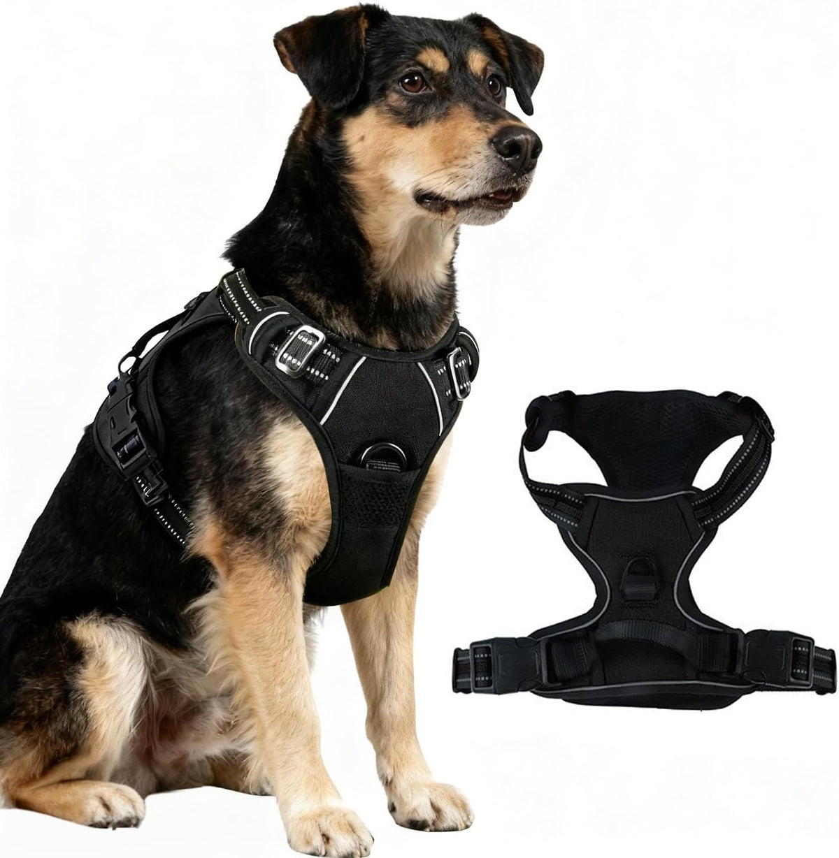 DOG HARNESS REFLECTIVE ADJUSTABLE BREATHABLE 4 BUCKLES SIZE M