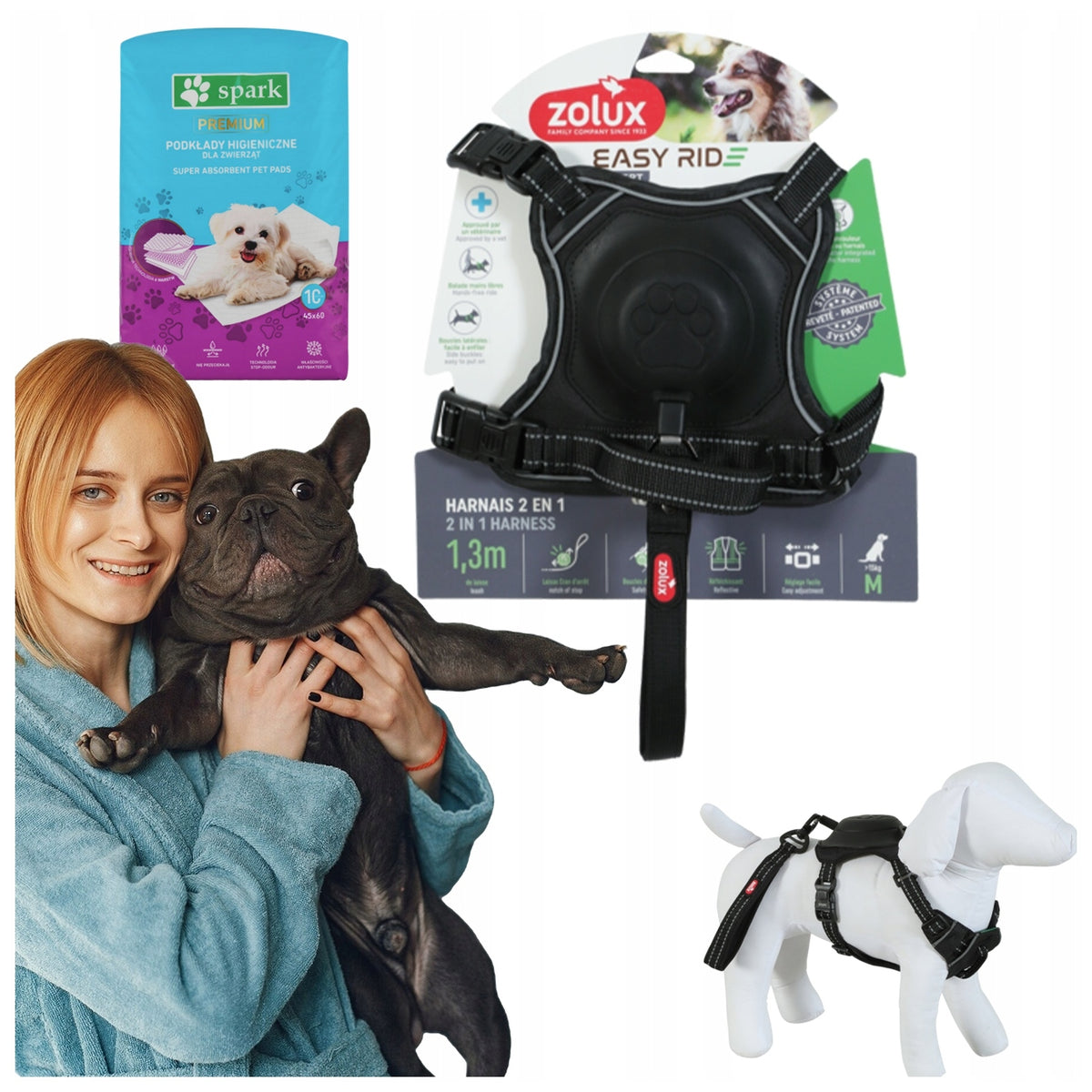 DOG HARNESS SIZE M BLACK INTEGRATED LEASH SYSTEM + FREEBIE