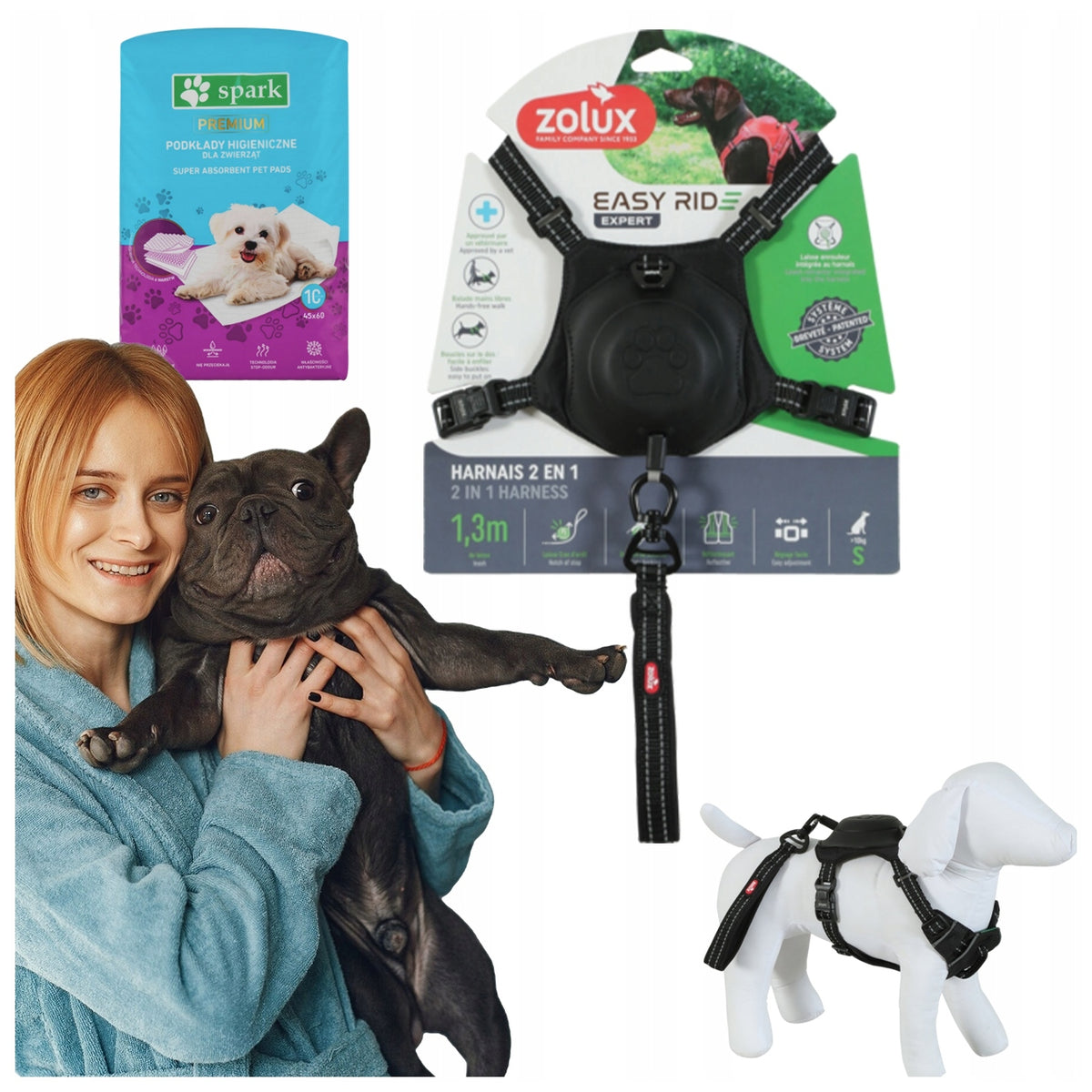 DOG HARNESS SIZE S BLACK INTEGRATED LEASH SYSTEM + FREEBIE