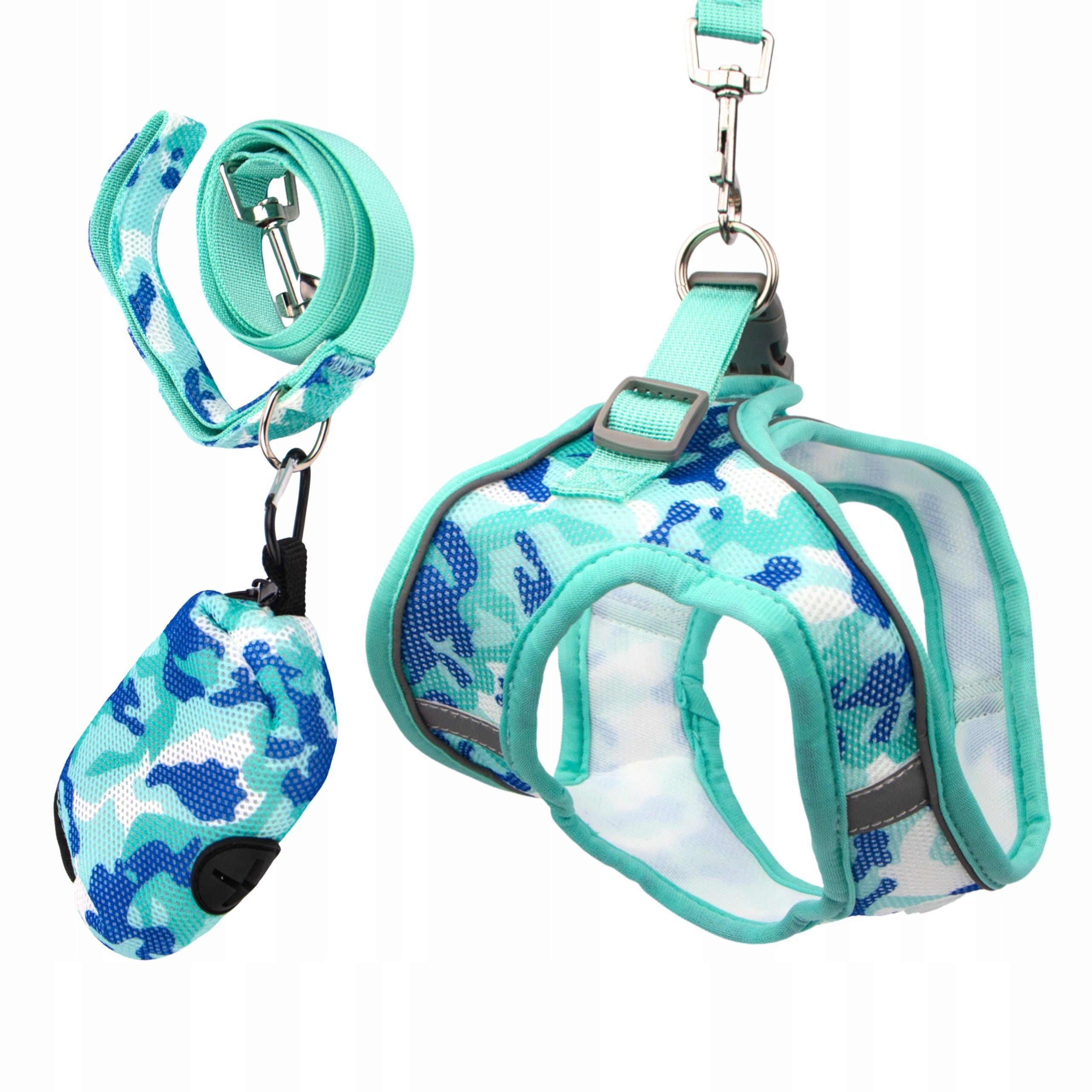 DOG HARNESS strong reflective adjustable pressure-free durable turquoise S Color blue