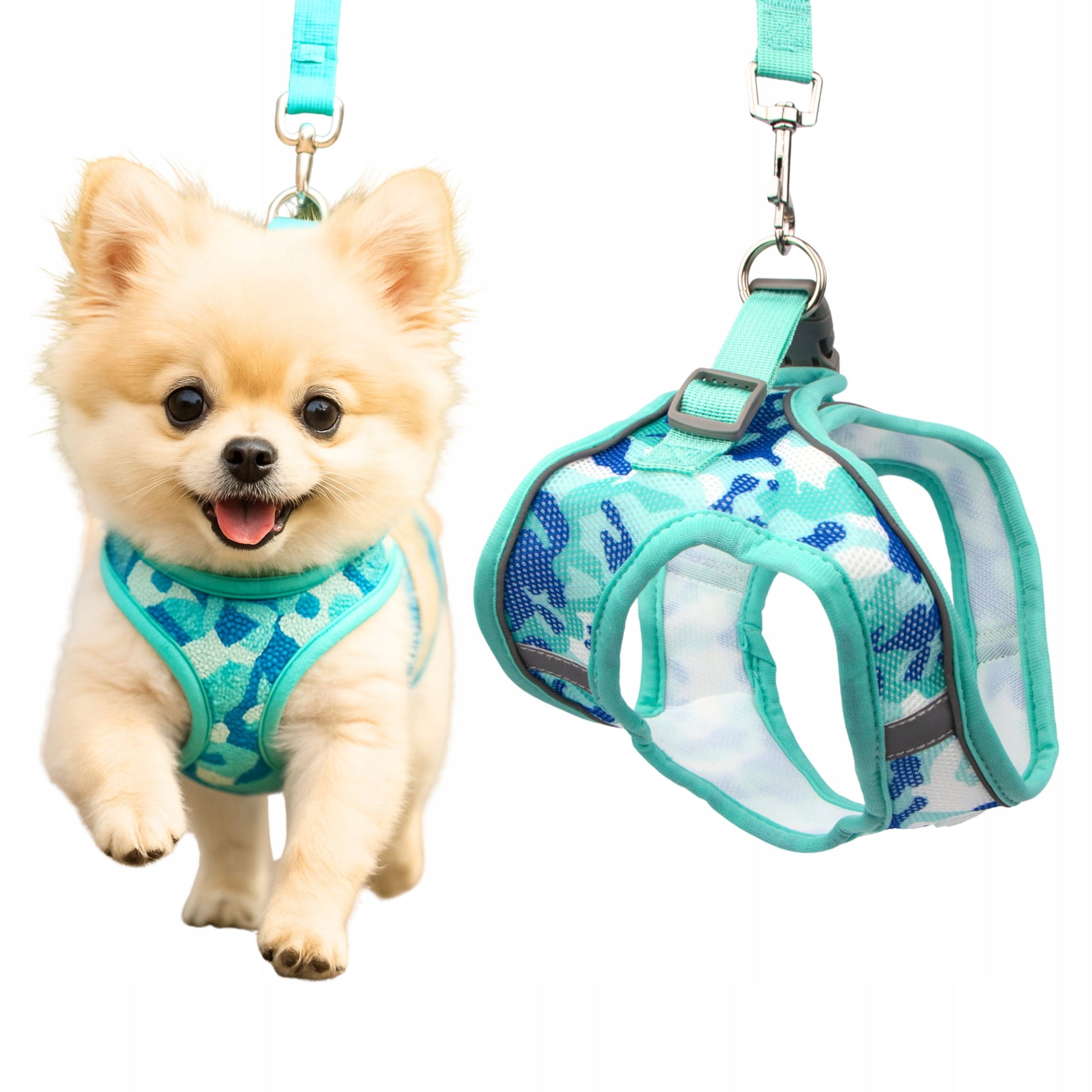 DOG HARNESS strong reflective adjustable pressure-free durable turquoise S Kind walking harness