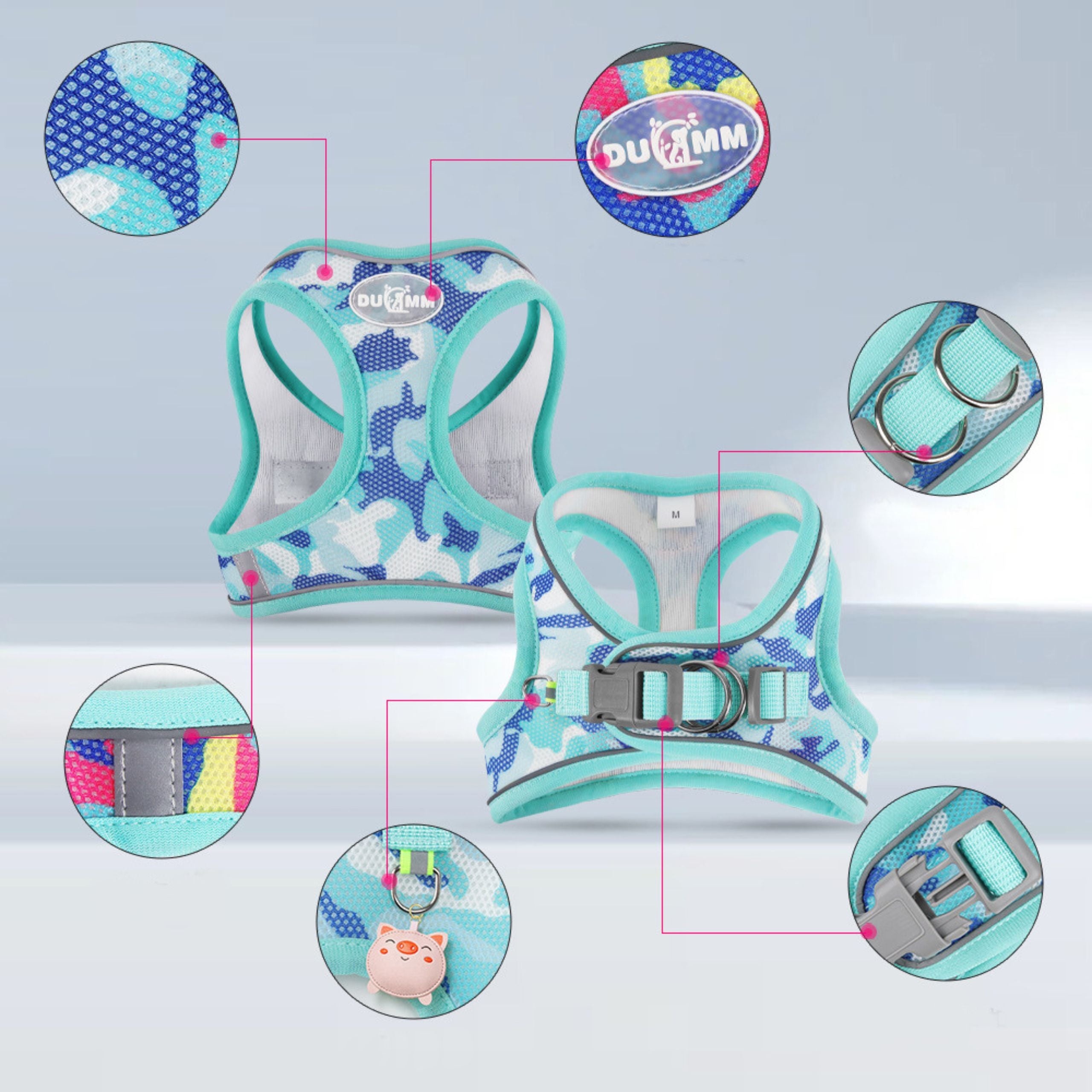 DOG HARNESS strong reflective adjustable pressure-free durable turquoise S Packaging status original
