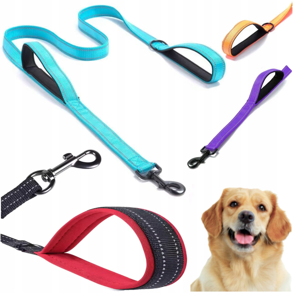 DOG LEASH 1,5 M SHORT URBAN STRONG TRAINING THICK REFLECTIVE TAPE