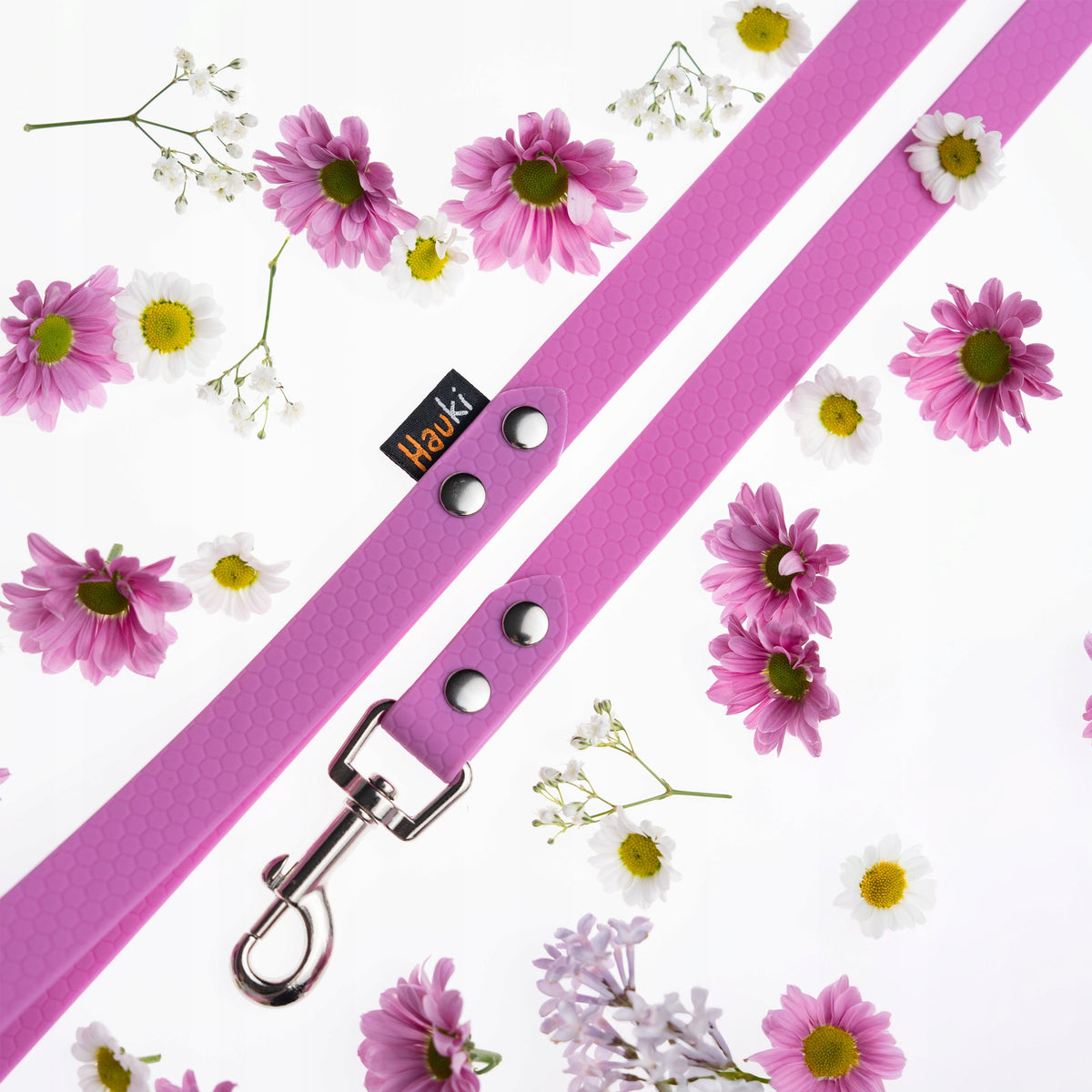 DOG LEASH 5M. TRAINING CORD. LAVENDER, SILVER ELEMENTS. HEXA PATTERN Packaging status original