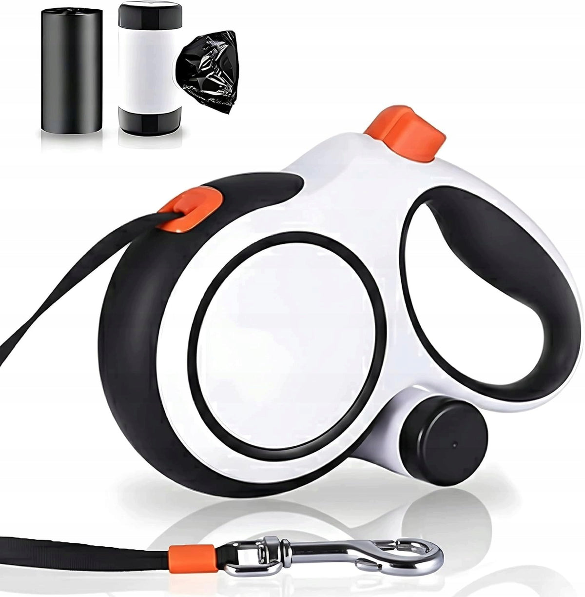 DOG LEASH ANTI-TANGLE 8M TRAINING CORD WITH GARBAGE BAGS WHITE Packaging status original