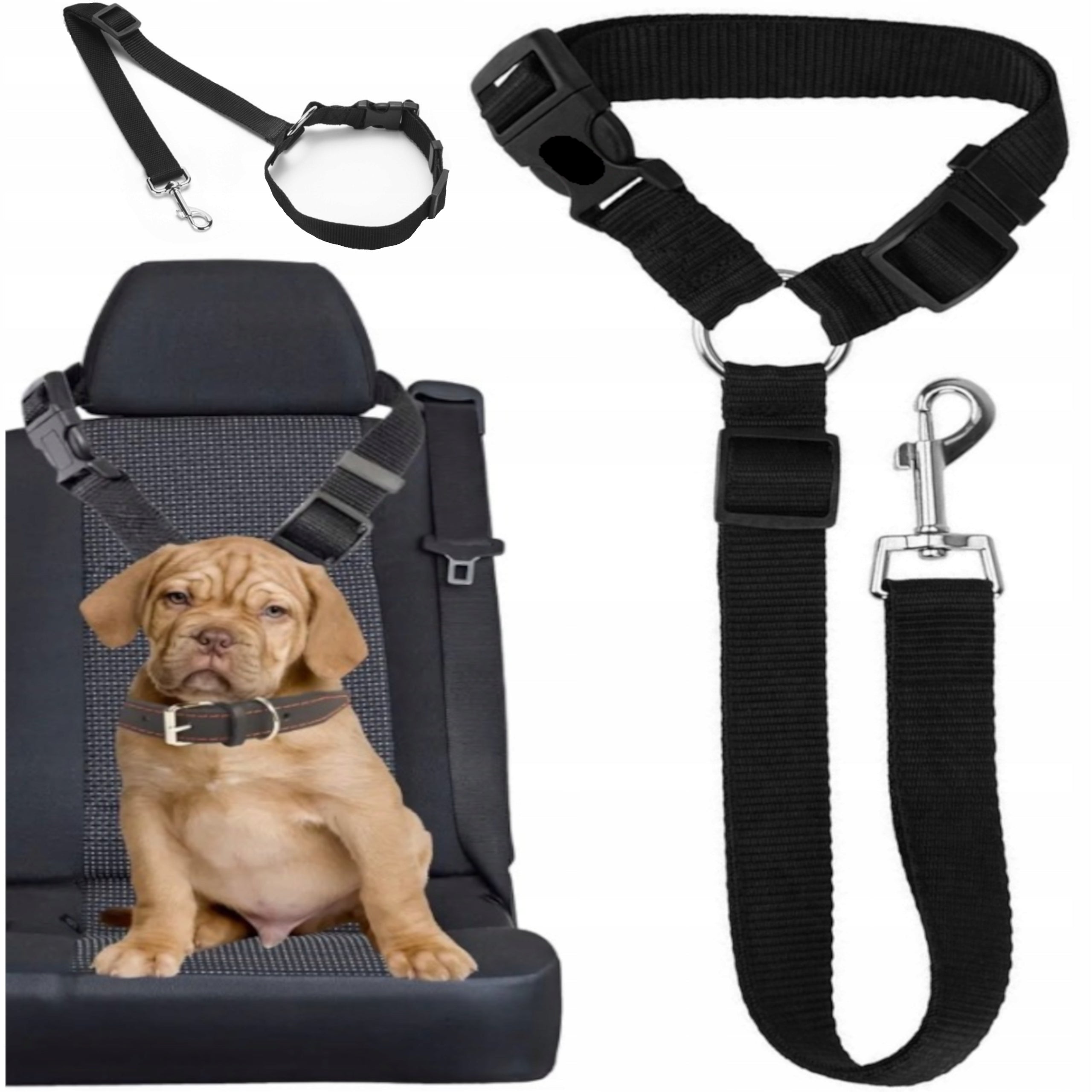 DOG LEASH FOR CAR WITH COLLAR 73 CM ADJUSTABLE STRONG SOLID Kind for car