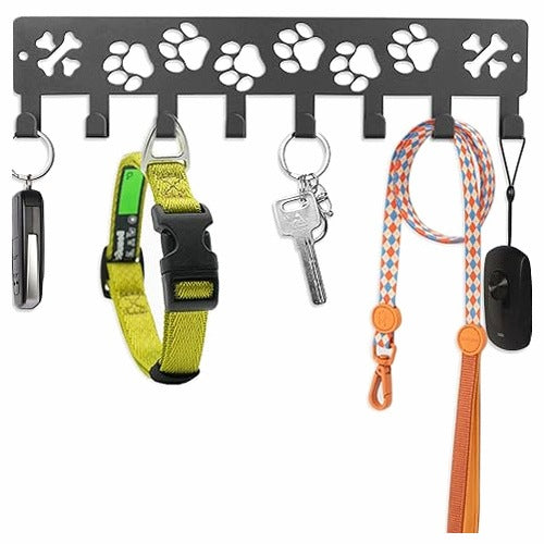 DOG LEASH HOLDER METAL BLACK 8 HOOKS FOR OWNER GIFT