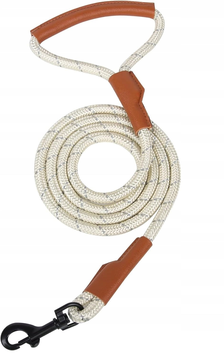 DOG LEASH REFLECTIVE CORD THICK TRAINING LEATHER HANDLE BEIGE 1,8m
