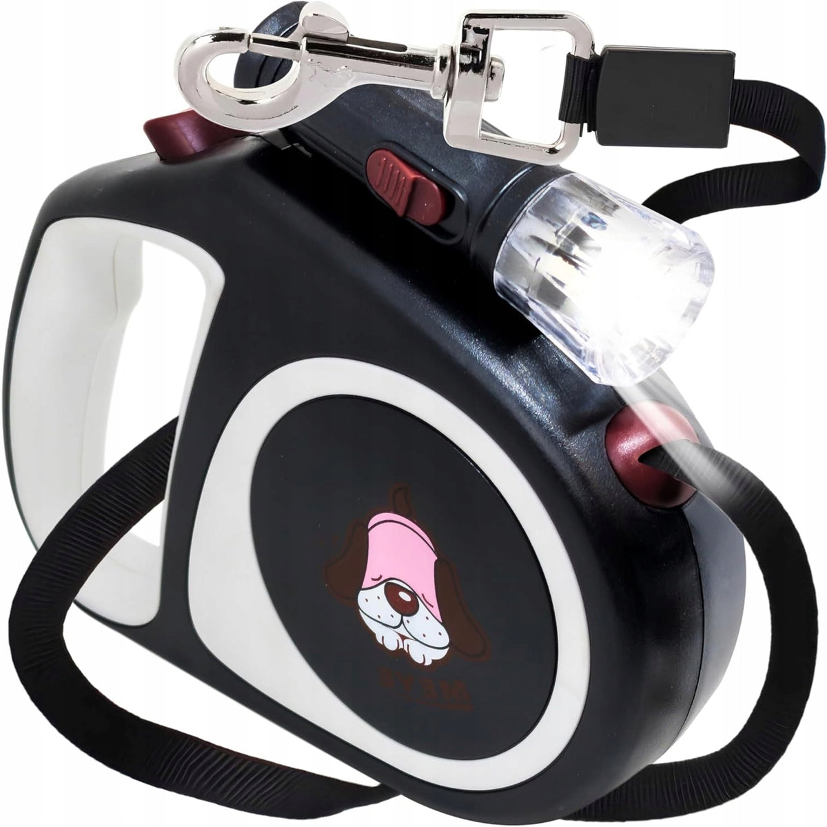 DOG LEASH RETRACTABLE 5M WITH COMFORTABLE HANDLE FLASHLIGHT LOCK PINK