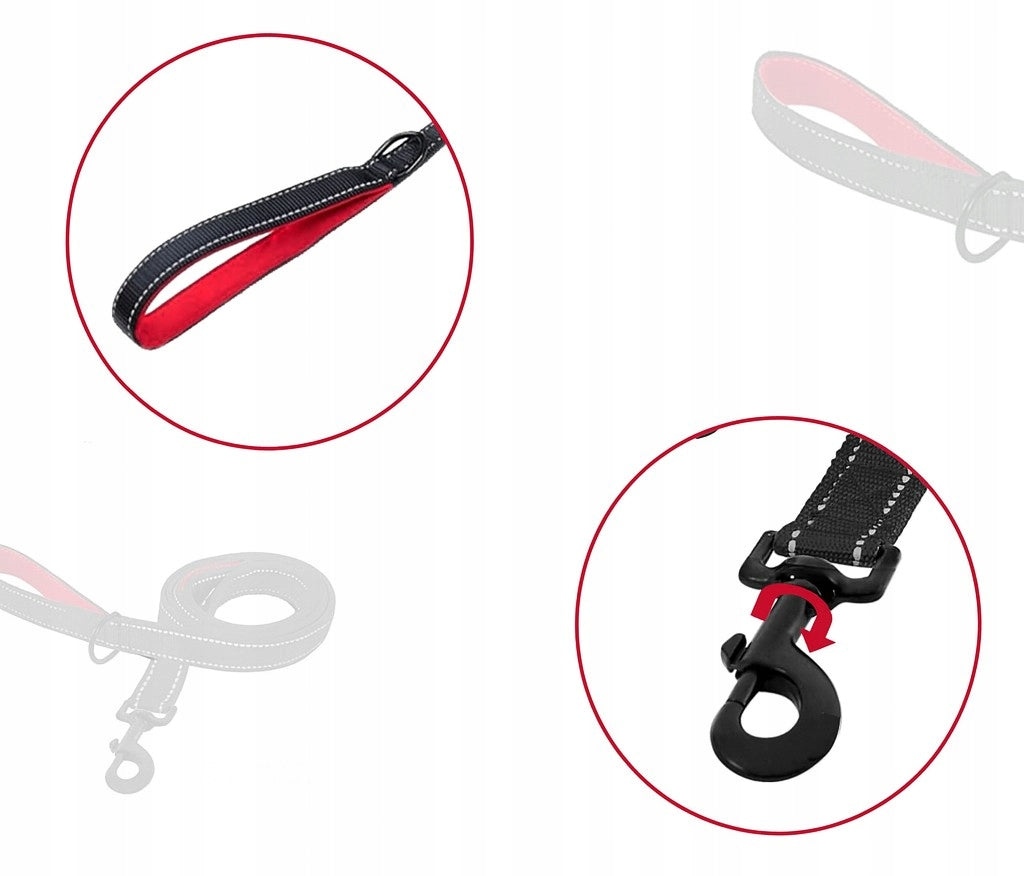 DOG LEASH WITH 2 HANDLES REFLECTIVE NEOPRENE 1,8M Manufacturer code Smycz z podchwytem czerwona