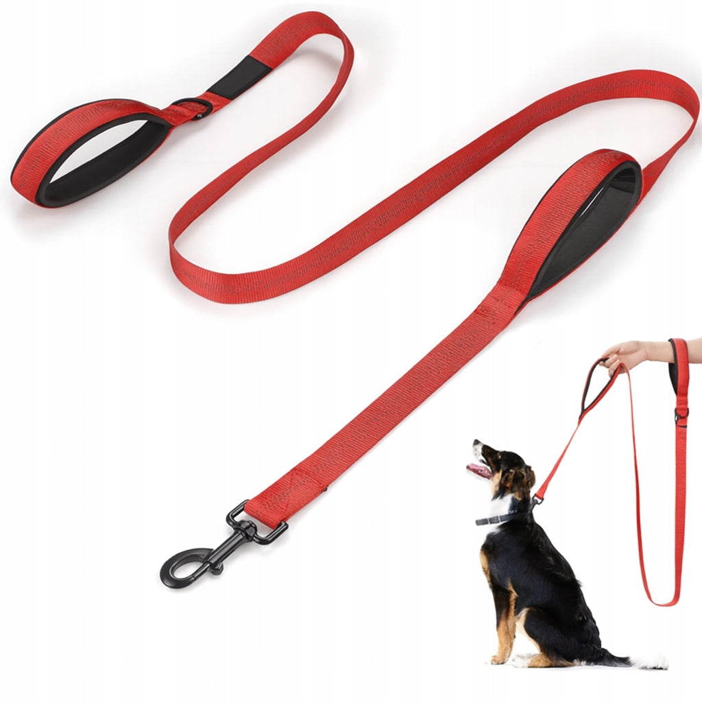 DOG LEASH WITH 2 HANDLES REFLECTIVE NEOPRENE 1,8M